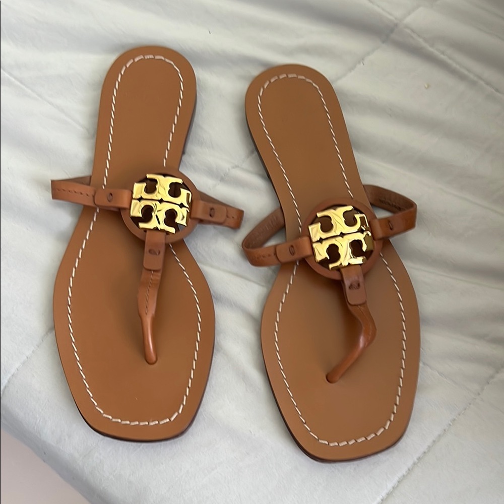 Tory Burch Brown Sandals with Gold Logo